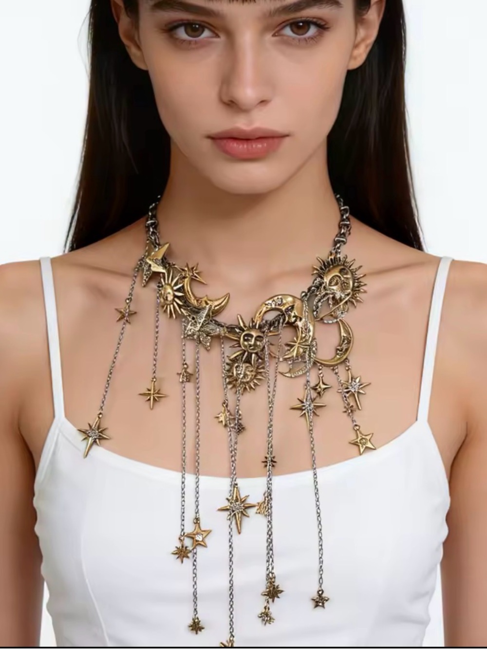 Gold Moon & Star Multi-Drape Necklace - Picture 4 of 9